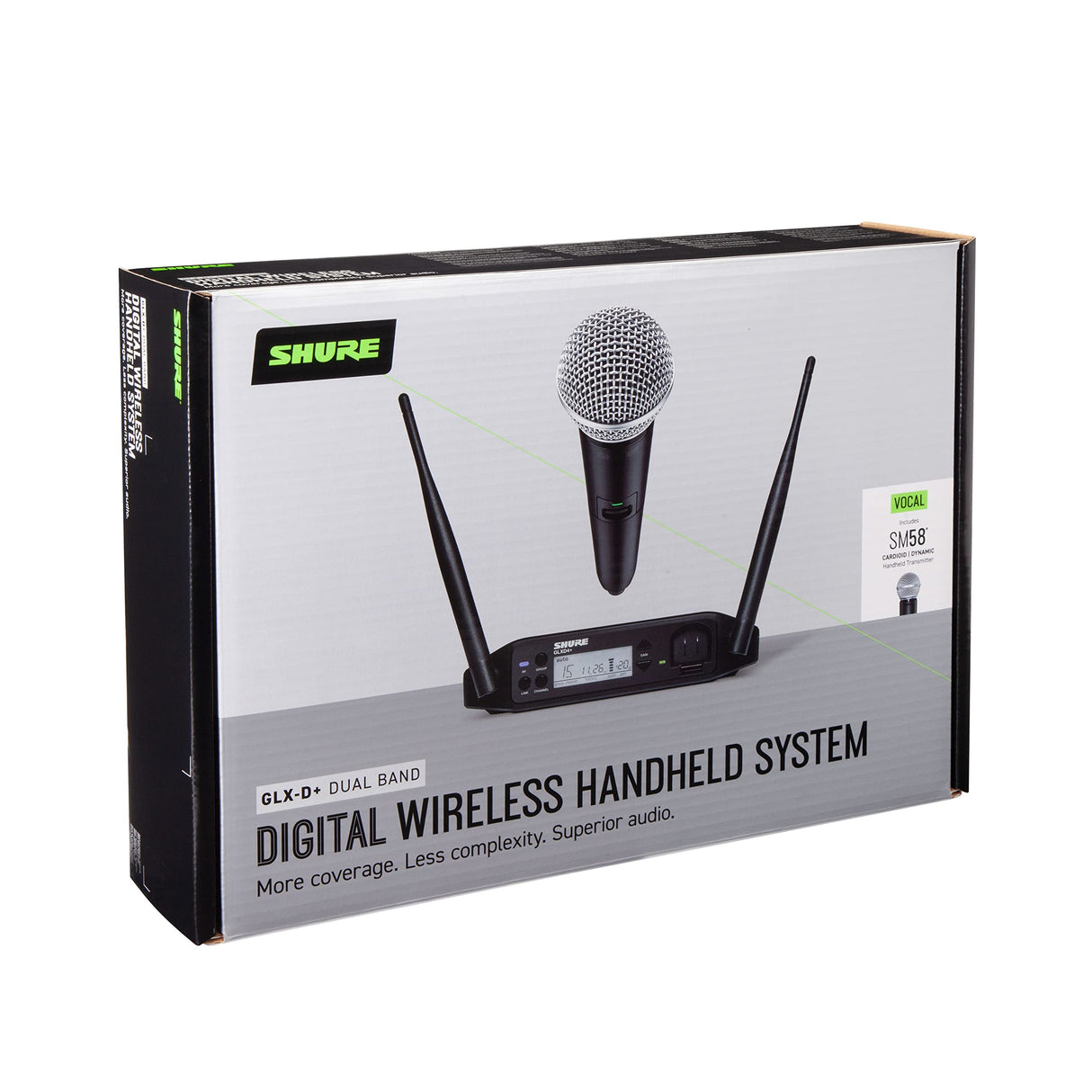 Micrófono inalámbrico Shure GLXD24+/SM58 para iglesias, karaoke y voces - Batería de 12 horas, alcance de 30m | Micrófono vocal SM58, receptor de canal único.