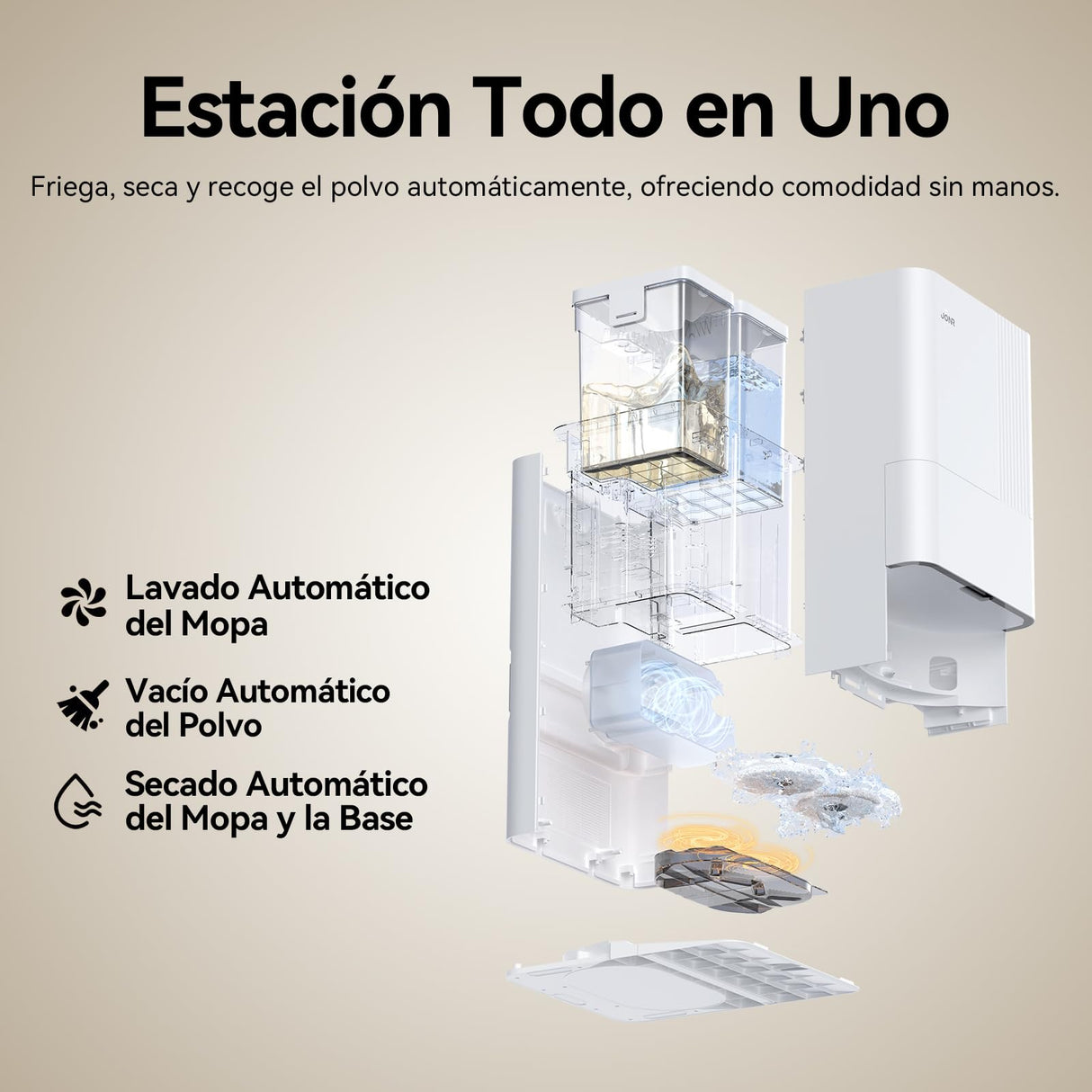 JONR T5 Pro Robot Aspirador y Fregasuelos, 8000Pa Aspirador Robot con Mopa Extensible, Lavado Automático de Mopa y Secado con Aire Caliente, Mopas Dobles
