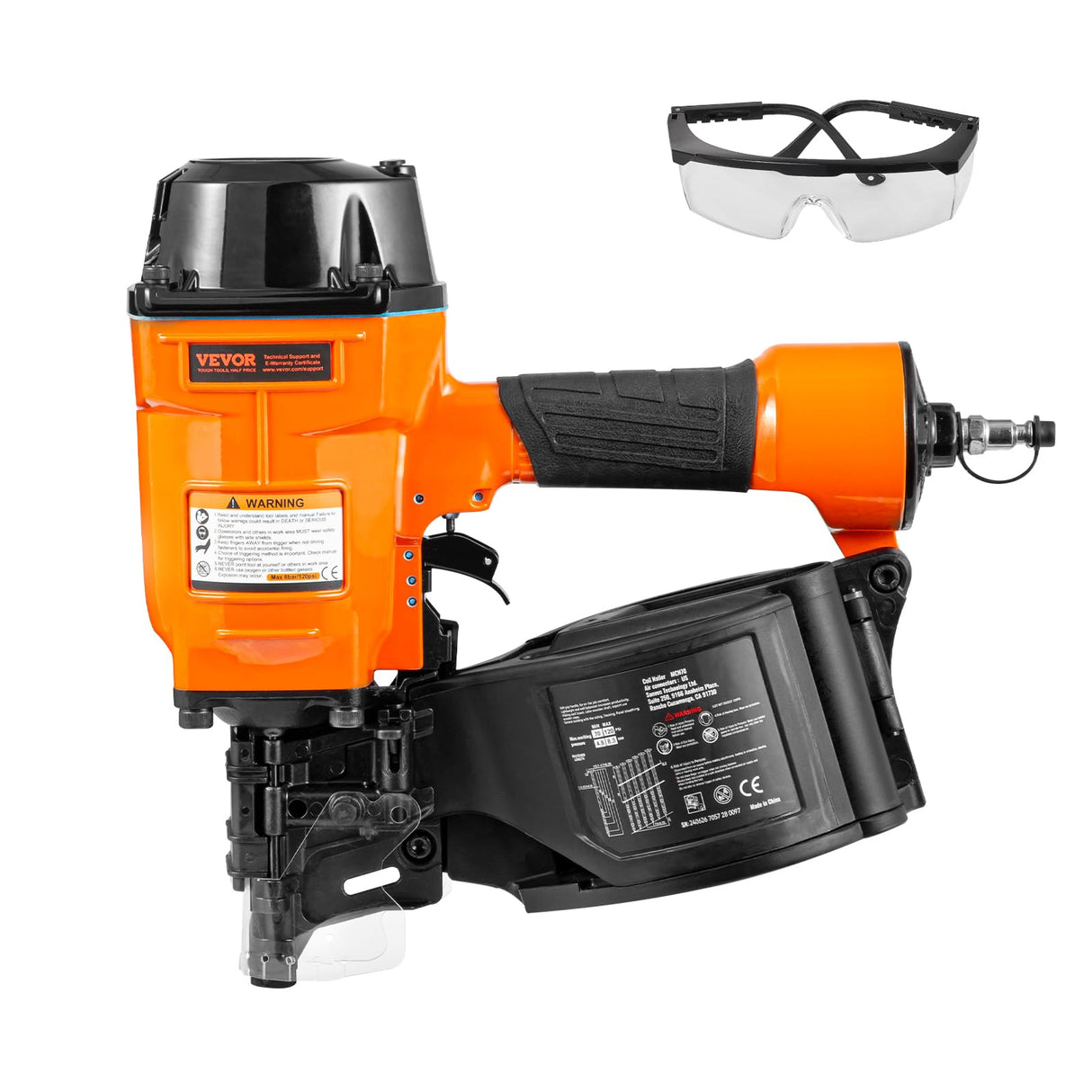 VEVOR Clavadora de Bobinas para Revestimiento MCN70, 45 a 70 mm de 15 Grados, Clavadora de Bobinas de Aire de 70-120 PSI para Palés, Cajas, Marcos, Revestimientos y Cercas, 340 x 320 x 130 mm
