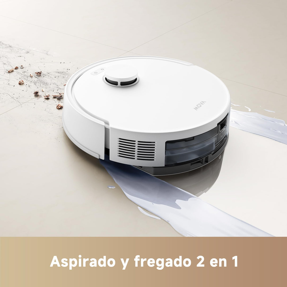 Mova E20 Robot Aspirador y Fregasuelos, Navegación LDS, Potencia de Succión de 5,000 Pa, Aspiradora y Mopa 2 en 1, Cuerpo Compacto