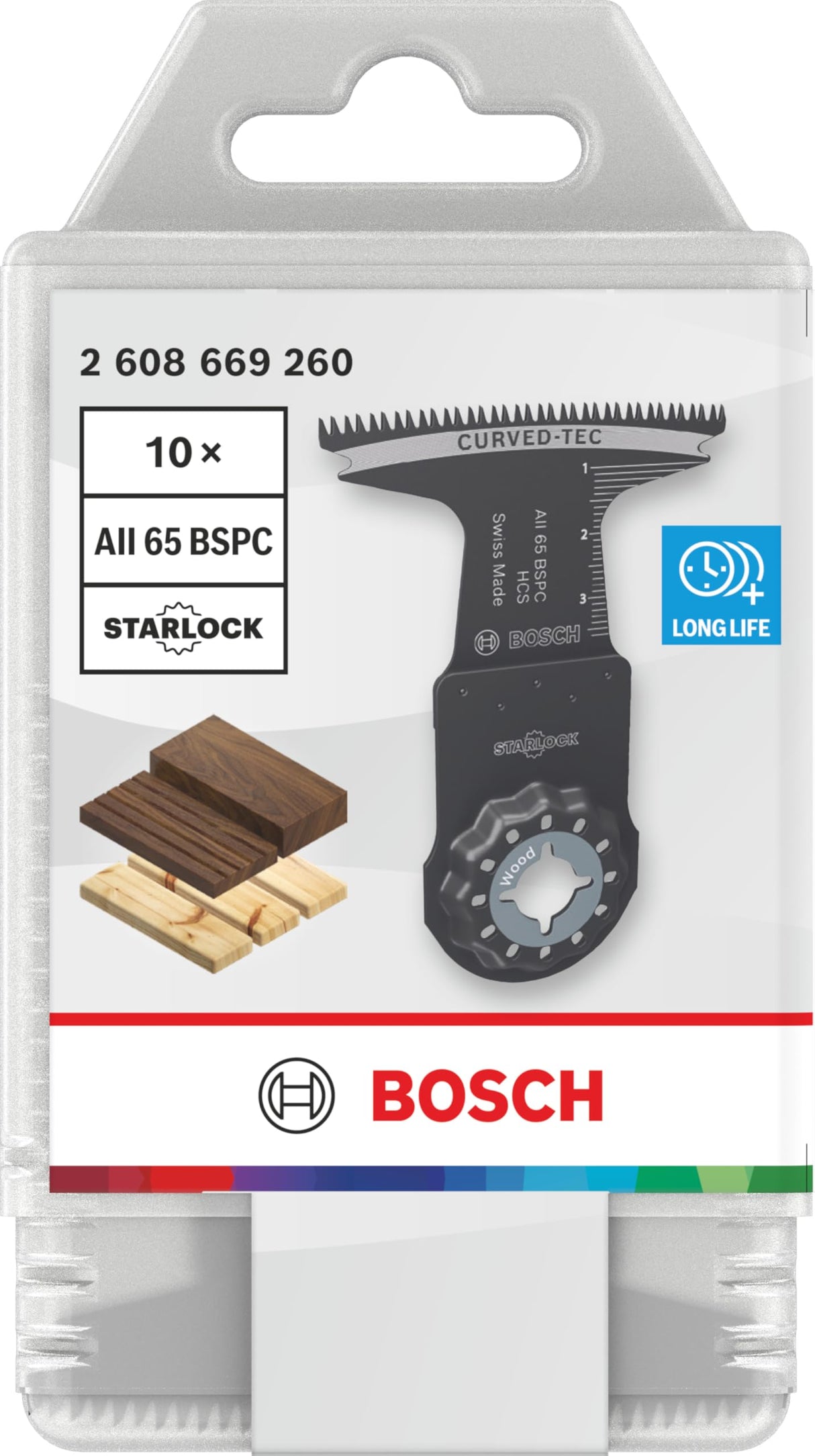 Bosch 10x Hoja de corte de inmersión AII 65 BSPC (para Madera dura, Madera blanda, Anchura 65 mm, Professional Accesorios Multiherramienta)