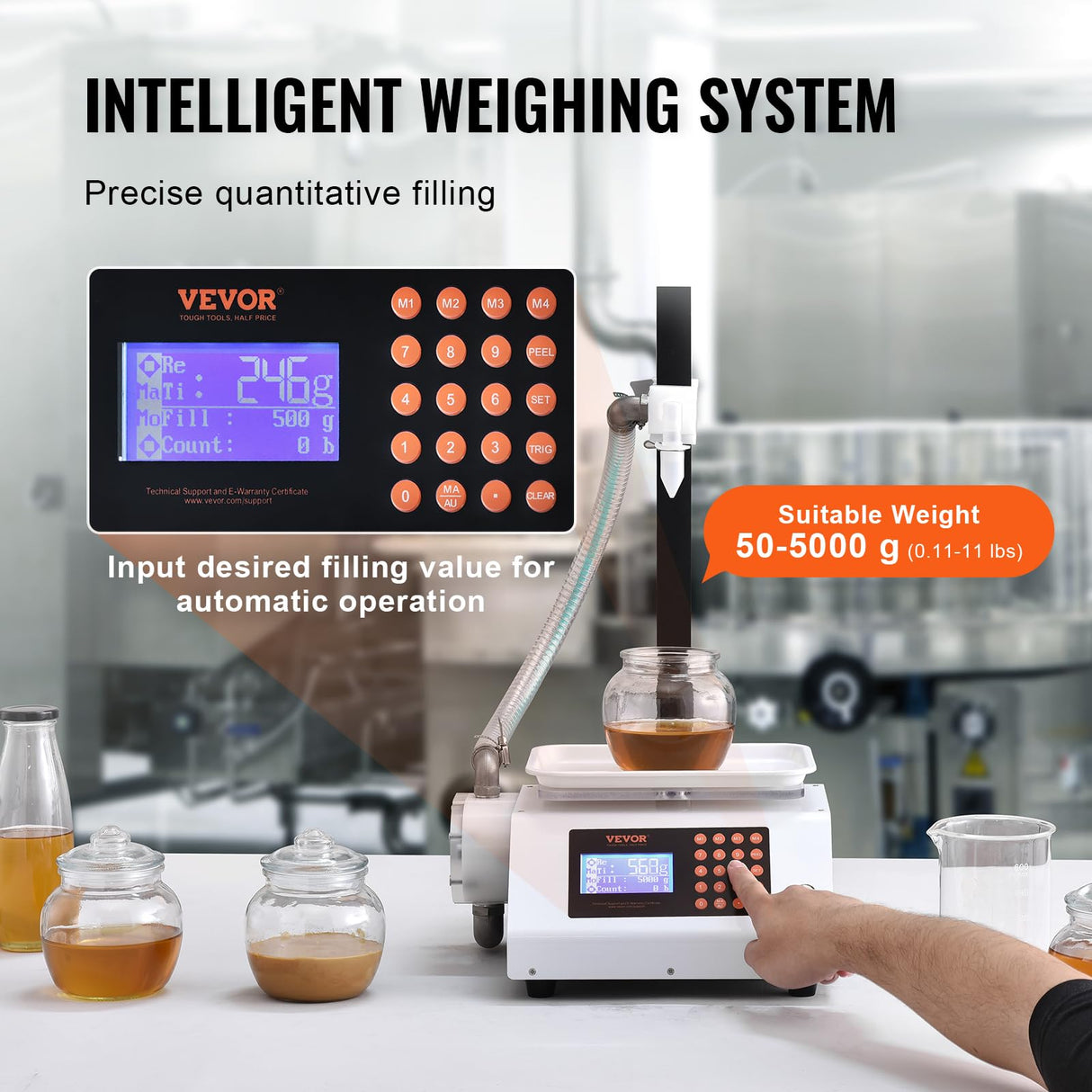 VEVOR Máquina Automática de Llenado de Líquidos Capacidad de Pesaje 50-5000 g Llenadora de Botellas Bomba Peristáltica de Control Digital para Leche, Agua, Vino, Bebidas, Salsa de Soja, Boquilla Única