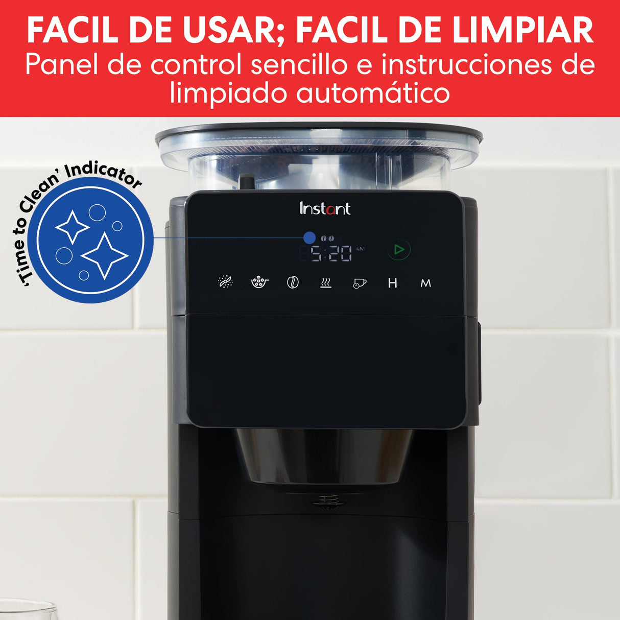 Cafetera Instant® Grind & Brew, 24 Horas Programable, 12 Tazas, Molinillo de Granos Ajustable Incorporado, Filtro Reutilizable, Pantalla Digital, Filtro de Agua, Jarra de Vidrio, Mantener Caliente
