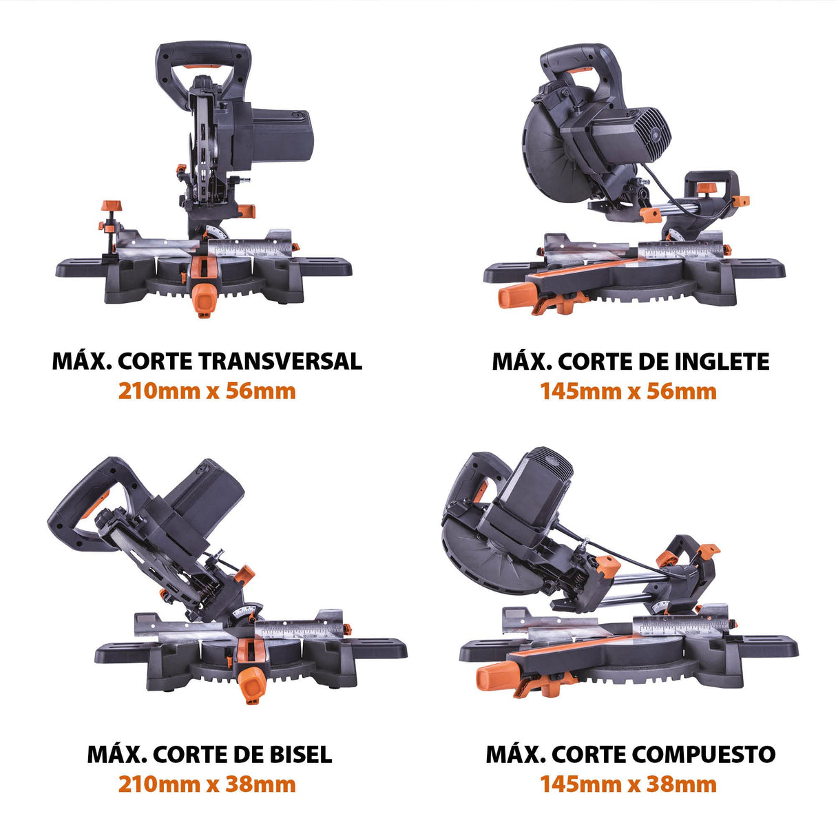 Evolution Sierra ingletadora deslizante de 185 mm (R185SMS+) de Evolution con corte multimaterial; bisel de 45°, inglete de 50°; guía láser. Incluye hoja multiusos