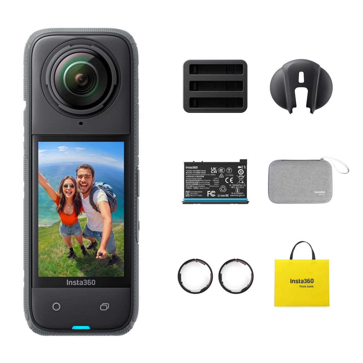 Insta360 X4 Paquete de Aventura - Cámara de acción 360 Impermeable 8K, Video Gran Angular 4K, Palo Selfie Invisible, Protectores de Lente extraíbles, duración de batería de 135 Minutos, edición de IA