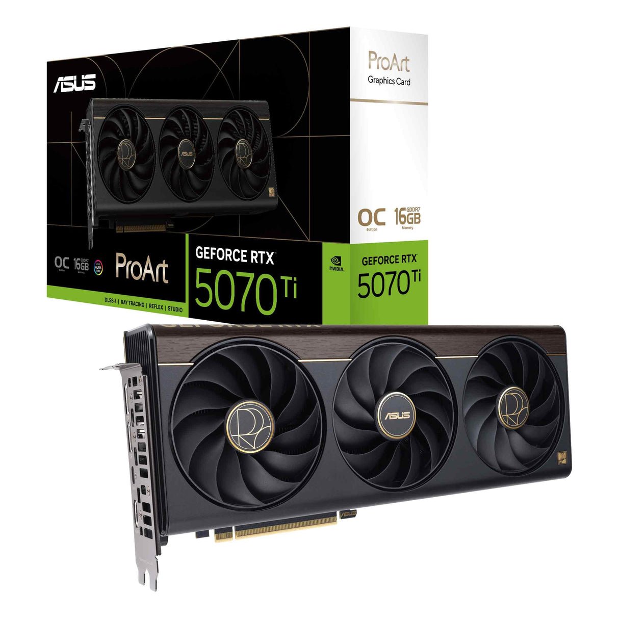 ASUS ProArt - Tarjeta gráfica Nvidia GeForce RTX 5070 Ti OC Edition, 16 GB GDDR7, 256 bits, PCIe 5.0, 2,5 Ranuras, 1 HDMI 2.1, 3 DisplayPort 2.1, USB-C, GPU Tweak III, Negro, PROART-RTX5070TI-O16G