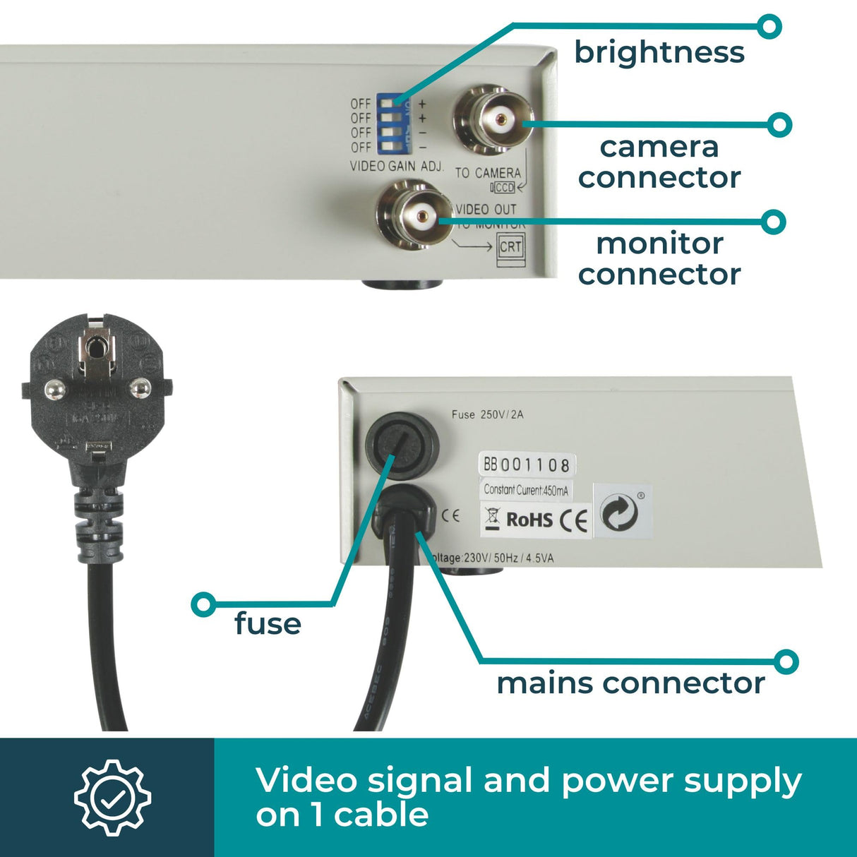 EtiamPro Cámara de vigilancia analógica, cámara de Seguridad para Exteriores, cámara Bala, Impermeable, Resistente a la Intemperie, 750 líneas de TV, cilíndrica, Cable único para alimentación y señal