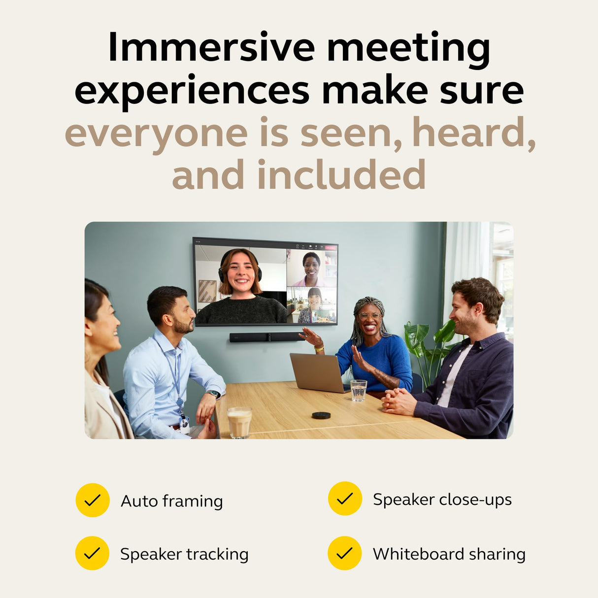 Jabra PanaCast 50 VBS - Salas preseleccionadas de Microsoft Teams - Android, visión panorámica 4K de 180°, Zoom Inteligente, Funciones de reunión, 4 potentes Altavoces, micrófonos con Panel táctil