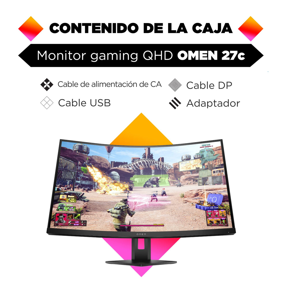 HP OMEN 27c QHD – Monitor Gaming de 27" Quad HD (2560 x 1440 a 240Hz, VA, Curvatura 1000R, 16:9, 1ms, HDMI, Low Blue Light, Antirreflectante, AMD Freesync Premium Pro, Compatible con Consolas) Negro