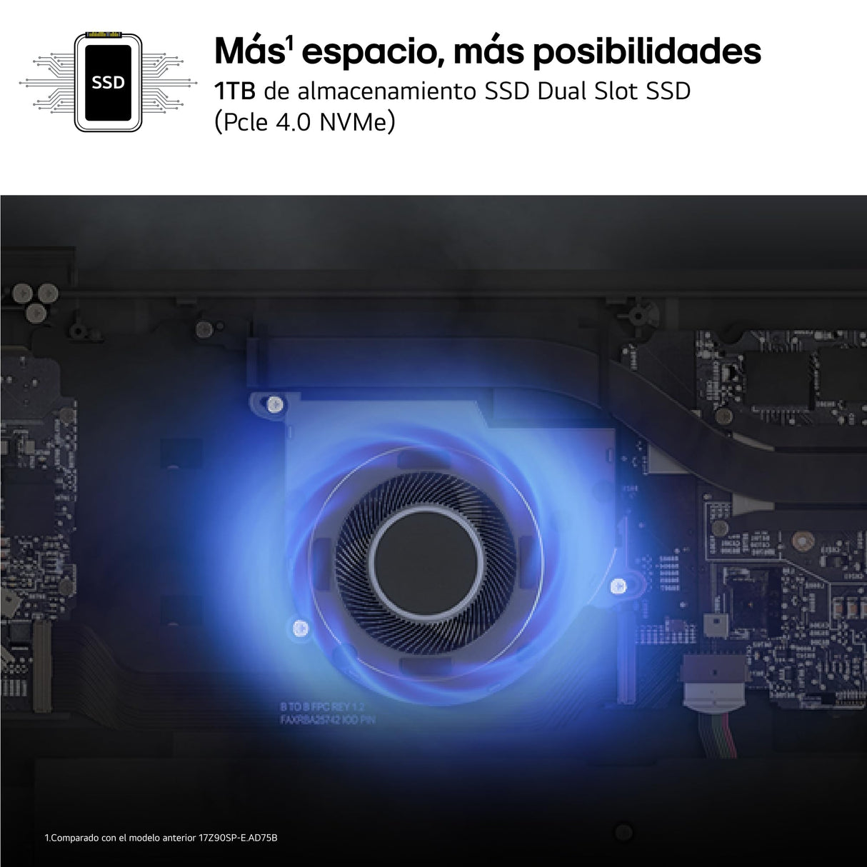 LG gram Pro 17Z90SP-E.AD88B - Portátil Ultraligero de 43.1 cm (17"), IPS, Intel Core Ultra 7, 32 GB RAM, 1TB SSD, batería hasta 27 h, 1,4Kg, NVIDIA RTX3050, W11 Home, Negro, Teclado QWERTY Español