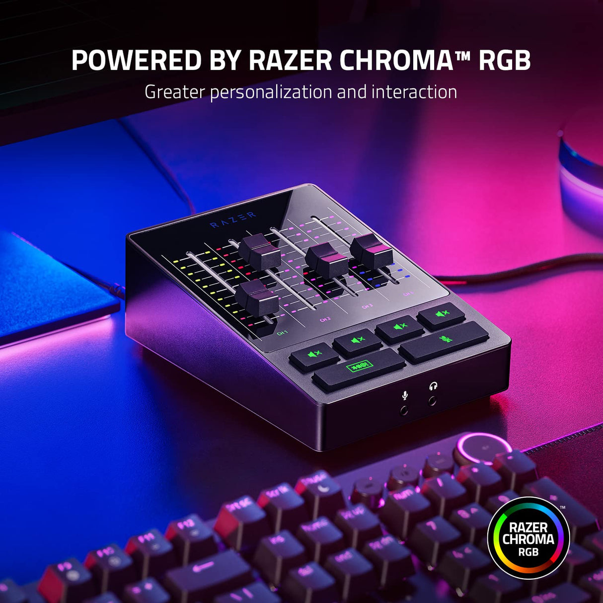 Razer Audio Mixer - Mezclador de audio para streaming (Mezclador de audio analógico, interfaz de 4 canales con botones de silencio, entrada XLR con preamplificador, Plug and Play) Negro