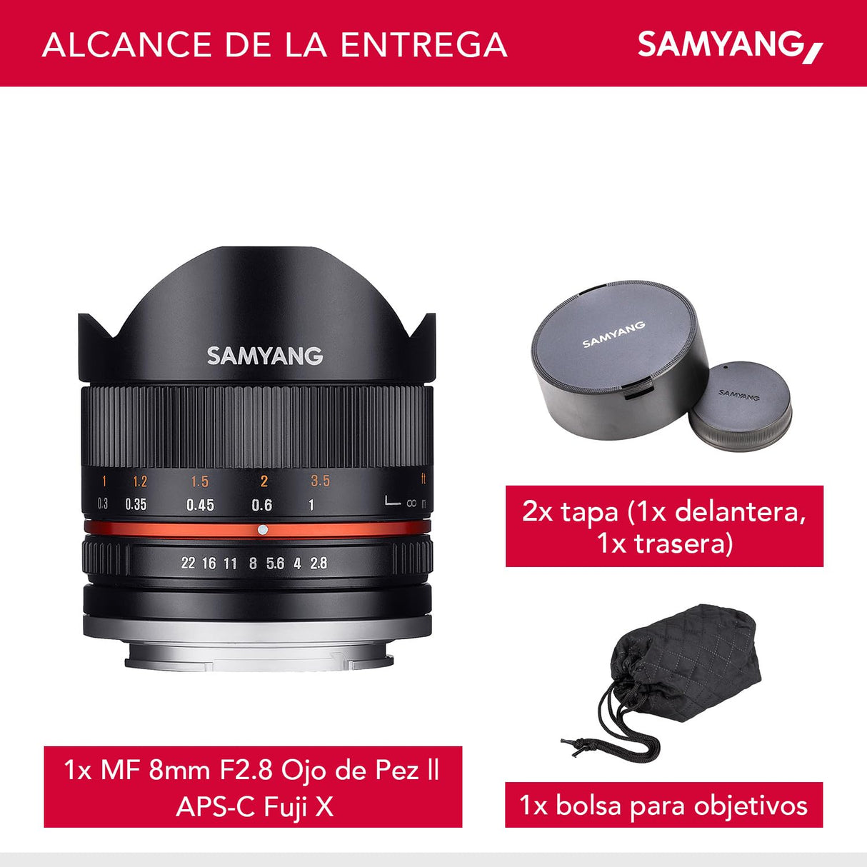 Samyang CSC-Mirrorless - Objetivo fotográfico para Fuji X (8 mm, F2.8 II UMC, ojo de pez), negro