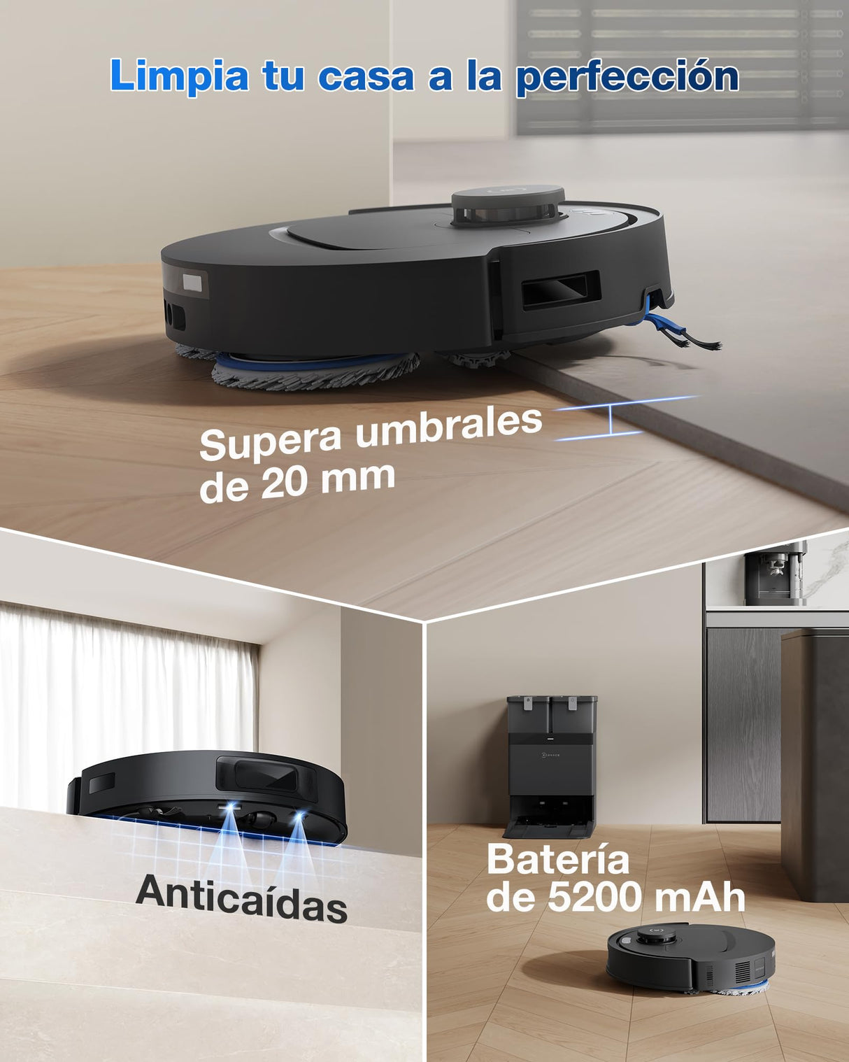 ECOVACS DEEBOT T30C Omni Robot Aspirador y friegasuelos, 20 000 Pa, ZeroTangle 3.0, TruEdge 2.0, TrueMapping 2.0, estación Omni Todo en uno, Sistema de autolimpieza automático, Negro