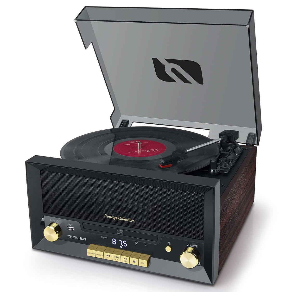 Muse MT112W - Micro Sistema CD y Radio con Giradiscos Muse Tres velocidades, Bluetooth, USB y Lector de Tarjetas SD