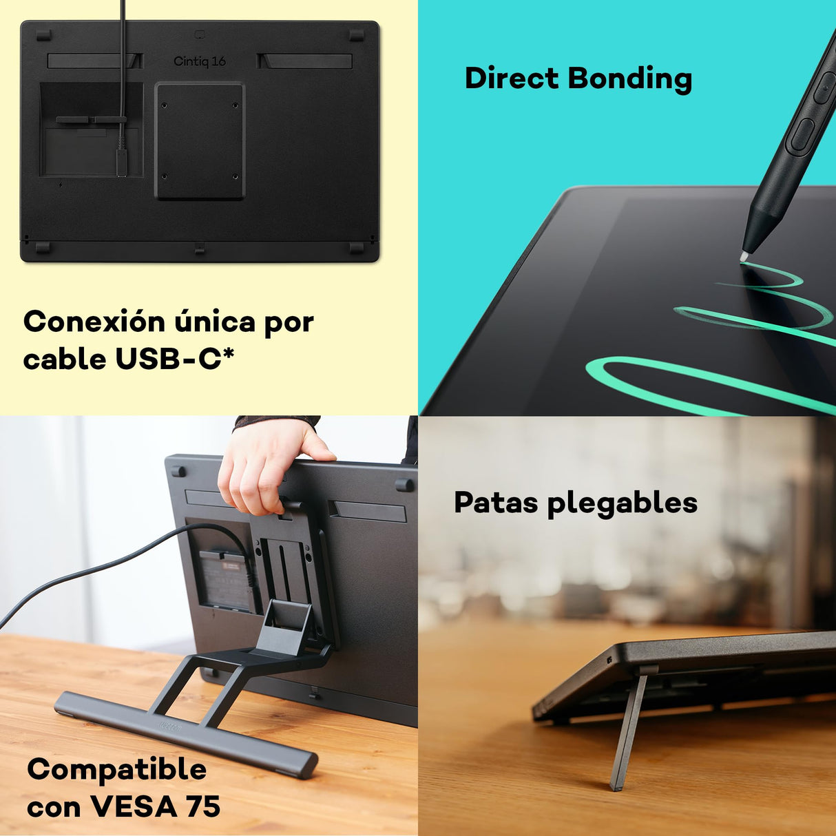 Wacom Cintiq 16 (Edición 2025) – Tableta Gráfica con lápiz 2.5K compacta con Wacom Pro Pen 3, Vidrio antirreflejo, Soporte Plegable y USB-C