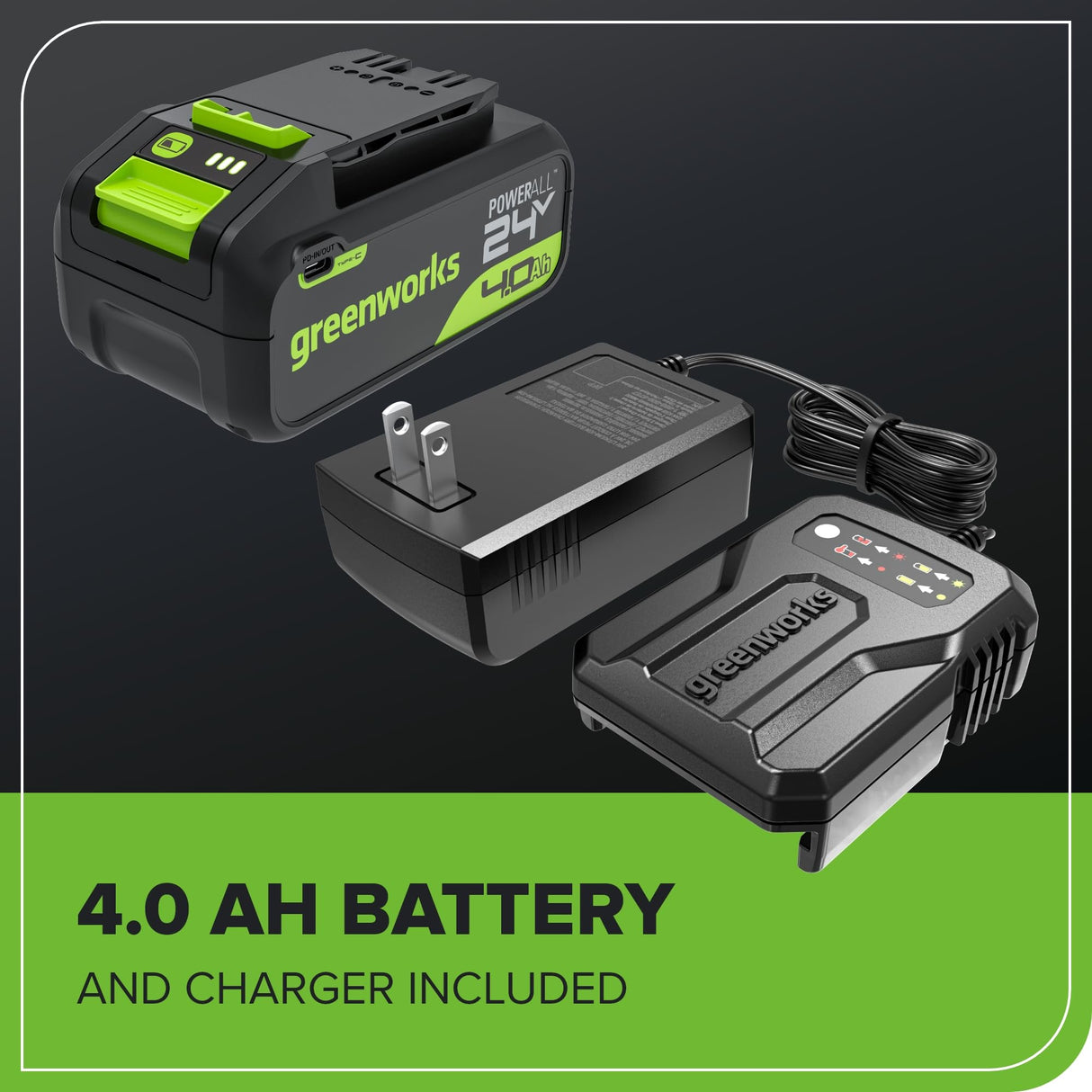 Greenworks 24V desbrozadora bateria, 33 cm de Ancho de Corte, rotación de 90°, Incl. Carrete de Alambre y 20 Cuchillas de plástico, Incl. batería de 4.0 Ah y Cargador, GD24LT33K4