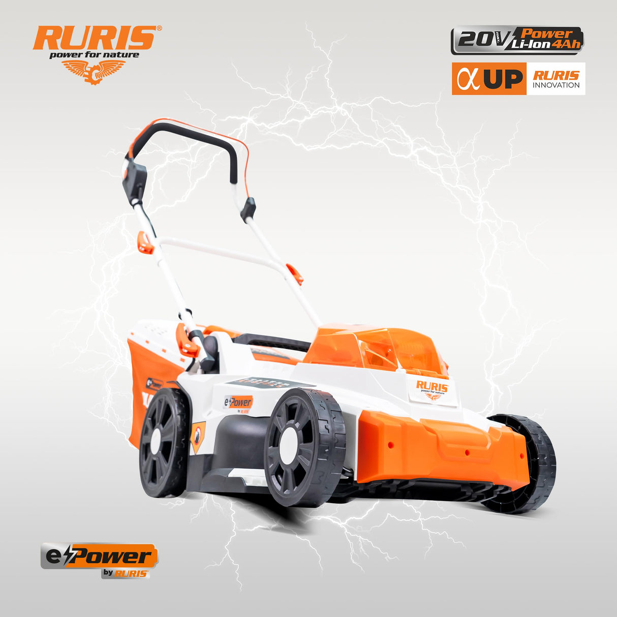 RURIS - Cortacésped inalámbrico RXI3744e - Ancho de Corte 37 cm, Altura 25-75 mm, función 3 en 1 (recolección, expulsión Trasera, Mulching), 2 baterías de Litio de 20 V y 4 Ah y Cargador Doble