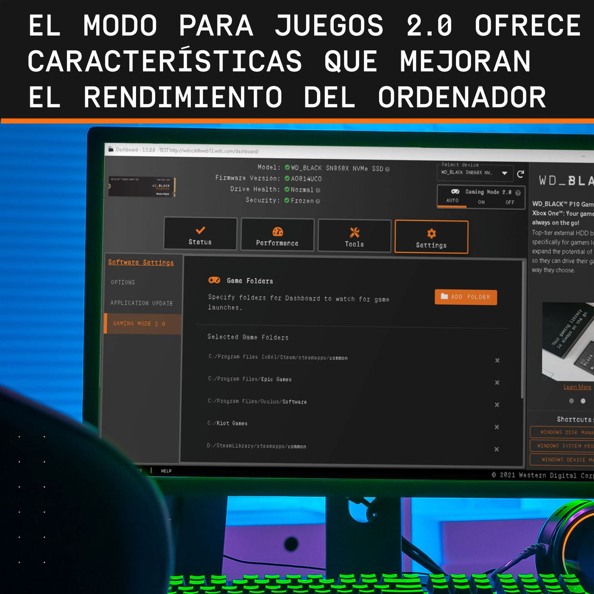 WD_BLACK SN850X NVMe SSD, 2TB M.2 2280, Velocidades de lectura hasta 7300 MB/s, escritura 6600 MB/s, SSD para Juegos internos, PCIe Gen 4, SSD de alto rendimento, Negro