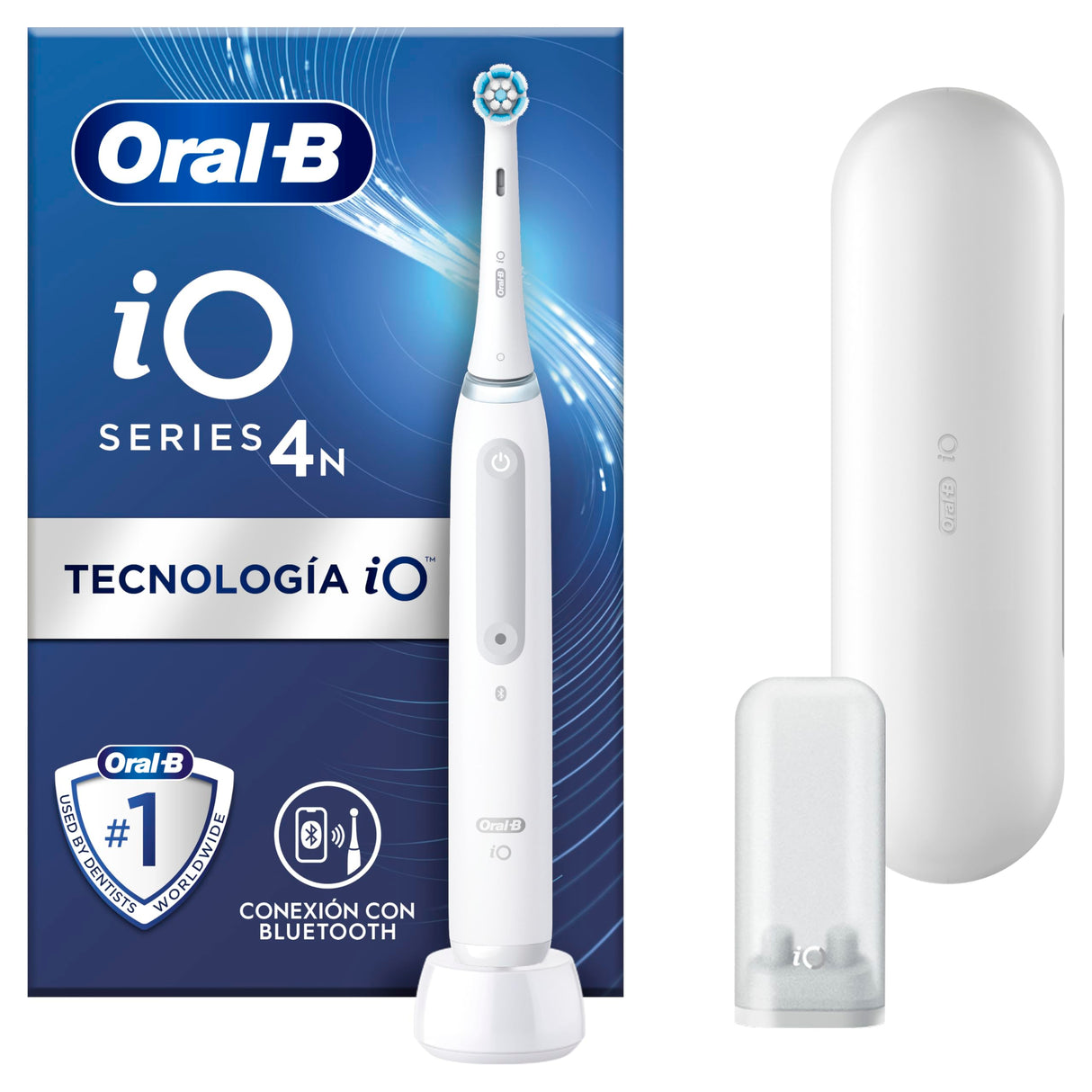 Oral-B iO 4N Cepillo de Dientes Eléctrico con 1 Cabezal y 1 Estuche de Viaje, Diseñado por Braun, Regalos Orginales - Blanco