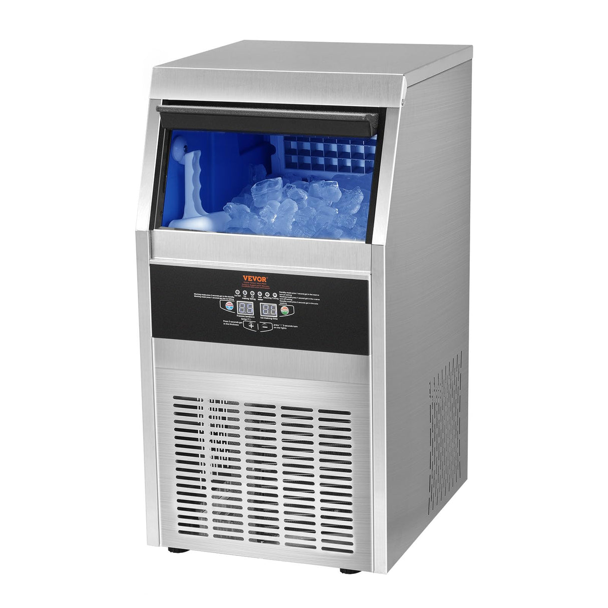 VEVOR Máquina para Hacer Cubitos de Hielo Comercial 36kg/24h, 40 Bandejas para Cubitos de Hielo Capacidad de Almacenamiento de 11 kg Autolimpieza Sin Instalación Independiente para Hogar, Restaurante