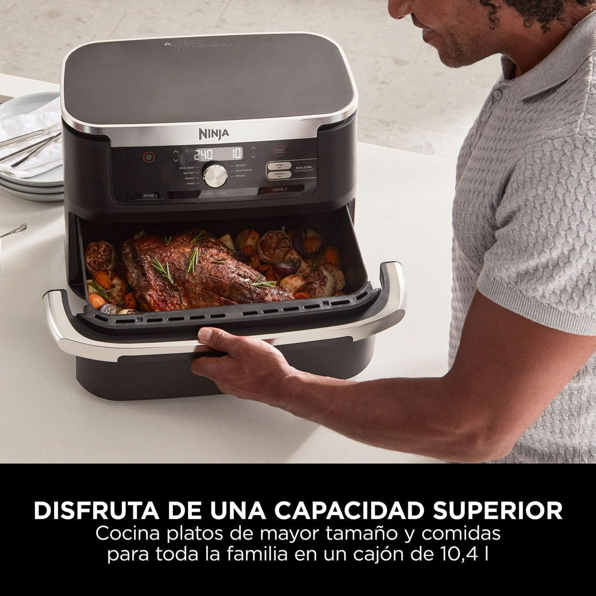 Ninja Foodi FlexDrawer Freidora de aire con compartimento doble, 10,4 l, 7 en 1, no usa aceite, con divisor de cestas extraíble, piezas antiadherentes y aptas para lavavajillas, en negro, AF500EU