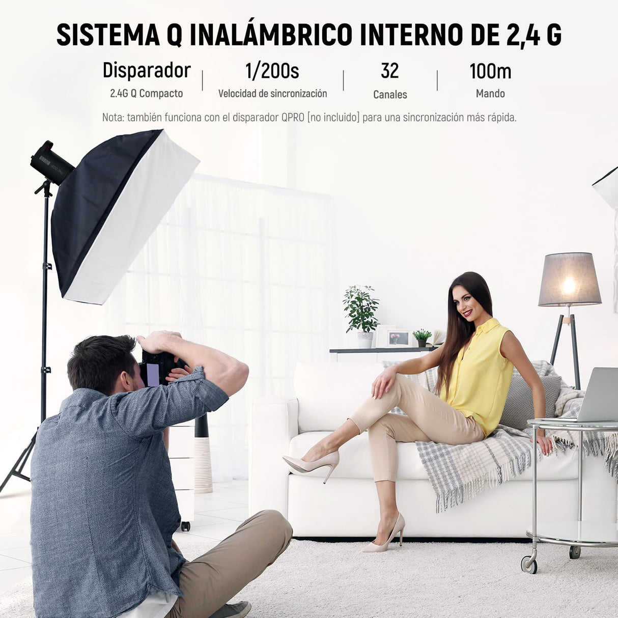 NEEWER S102-400W Pro Flash Iluminación Kit(Paquete de 2) con 2 2,4G Disparadores, 2 Soportes Luz, 2 Softbox, Reflector 5 en 1, Bolsa, 400W GN62 5600K 30W Lámpara Modelar LED Montaje Bowens Ventilador