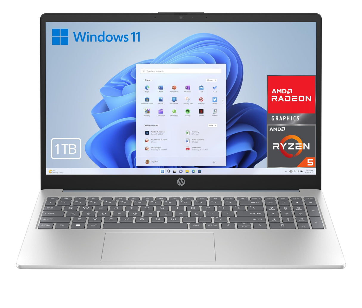 HP 15-fc0151ns - Ordenador portátil de 15.6" FHD (AMD Ryzen 5-7520U, 16 GB RAM, 1TB SSD, AMD Radeon Graphics, Windows 11) Plata y Azul - Teclado QWERTY Español