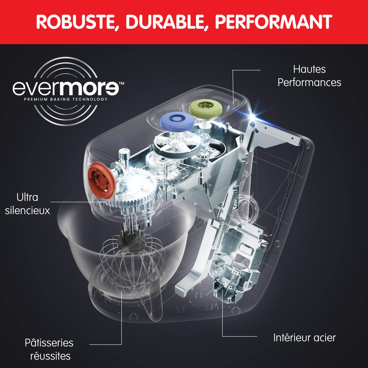 Moulinex Robot pastelero, Cuenco de acero inoxidable 5.5 L, 8 programas recetas básicas, Tecnología patentada, Silencioso, Robusto, Aplicación gratuita con coaching, Coach QA900810