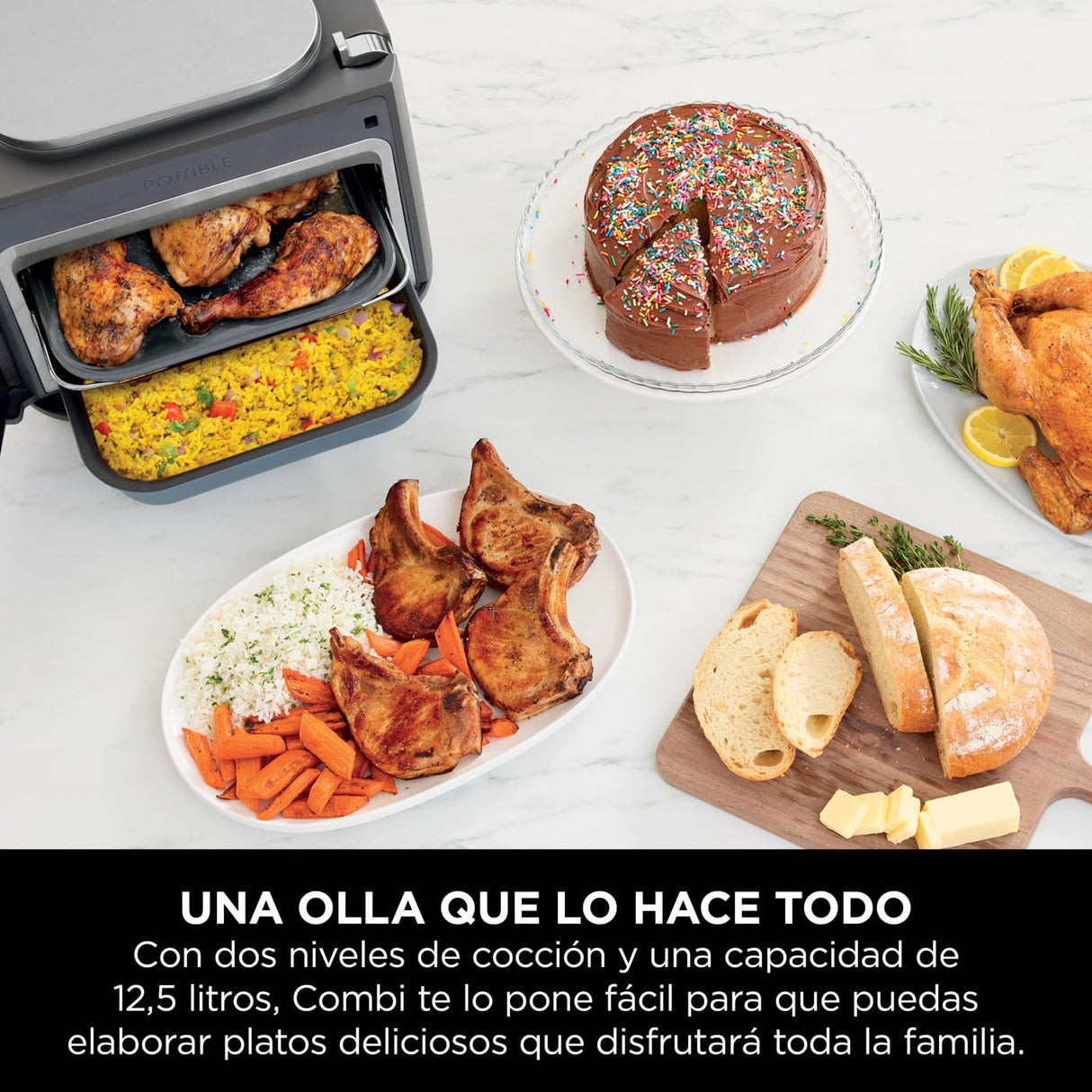 Ninja Combi Olla eléctrica multifunción 12 en 1, Horno, Freidora de aire, comidas familiares en 15 min*, incluye bandeja para hornear, fuente de horno y guía de recetas, gris, SFP700EU