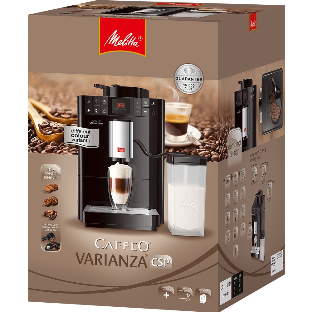 Melitta Caffeo Varianza CSP F570-101, Cafetera Molinillo, Café en Grano, Personalizable, Pantalla TFT, Limpieza Automática, 15 Bares, Plata, 1450 W, 1.2 litros, Acero Inoxidable, 5 Velocidades