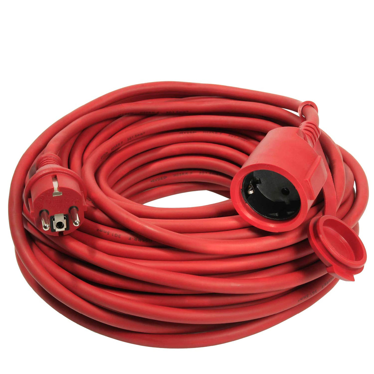 as - Schwabe alargador de Cables 50 m H05RR-F 3G1,5 - Cable de extensión 230 V / 16 A / 3.500 W - con Tapa de protección - Resistente al Polvo y a Las Salpicaduras IP44 - Rojo, 60265