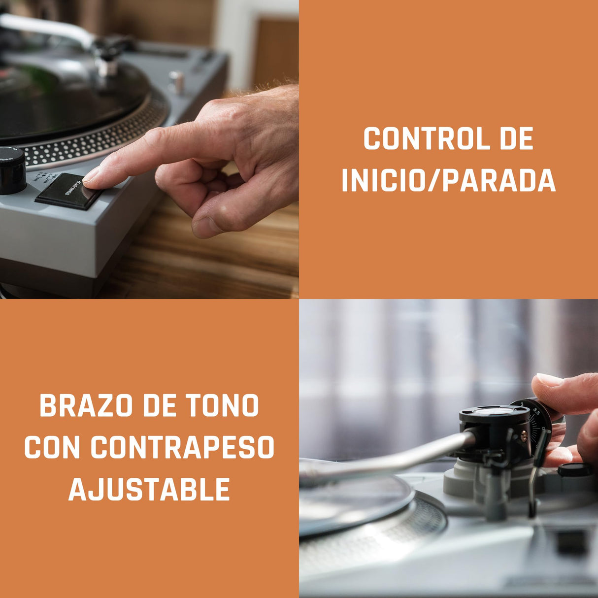 Lenco L-3810 Giradiscos de accionamiento Directo - Giradiscos DJ - 33/45 RPM - Pitch-Control - Sistema de fonocaptor magnético - Luz de Aguja - Pitch-Control - Gris Mate