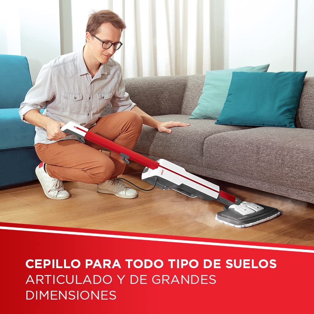 Polti Vaporetto SV650 Style, Escoba a Vapor con Limpiador Portátil Integrado, Potencia Máxima 1500 W, 19 Accesorios, Filtro Antical, Autonomía Ilimitada, Parking Vertical, Rojo y Blanco