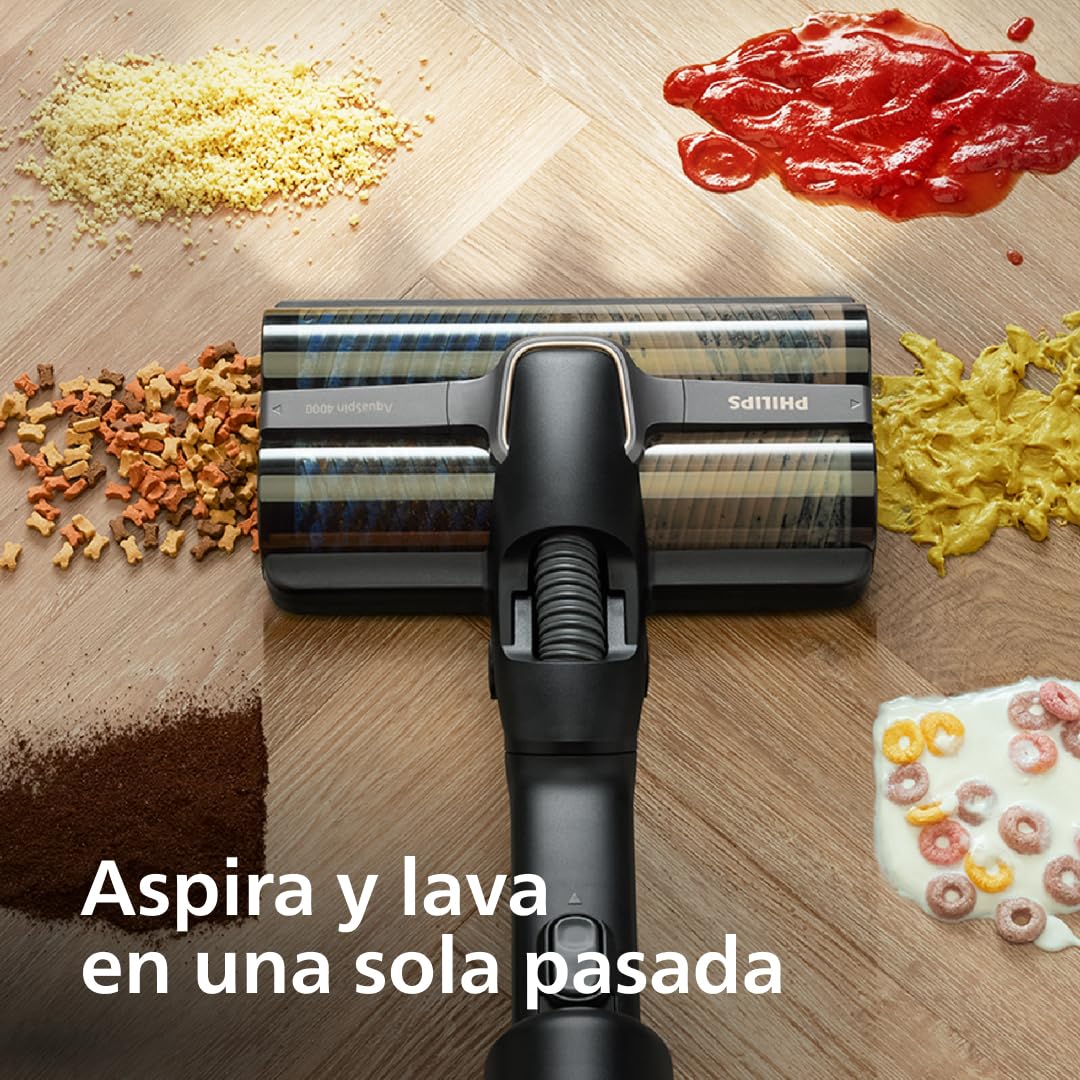 Philips AquaTrio 9000 Aspiradora & Limpiador Sin Cable – Todo-en-Uno para Polvo, Manchas, Líquidos y Dueños de Mascotas, Cepillos AquaSpin de Alta Velocidad, Sistema de Auto-Limpieza (XW9463/11)
