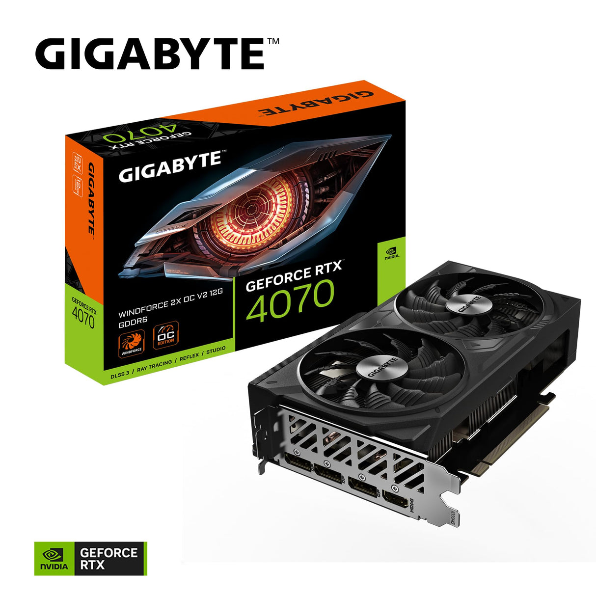 Gigabyte GeForce RTX 4070 WINDFORCE 2X OC V2 12G - 12GB GDDR6, 192bit, PCI-E 4.0, 2490MHz Core Clock, 3 x DisplayPort 1.4a, 1 x HDMI 2.1a, NVIDIA DLSS 3, GV-N4070WF2OCV2-12GD