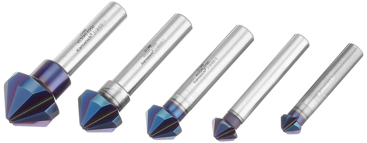 KARNASCH 201649 Countersink VHM Blue-Tec 90° Juego Contiene Ø 10.4, 12.4, 16.5, 20.5, 25.0mm