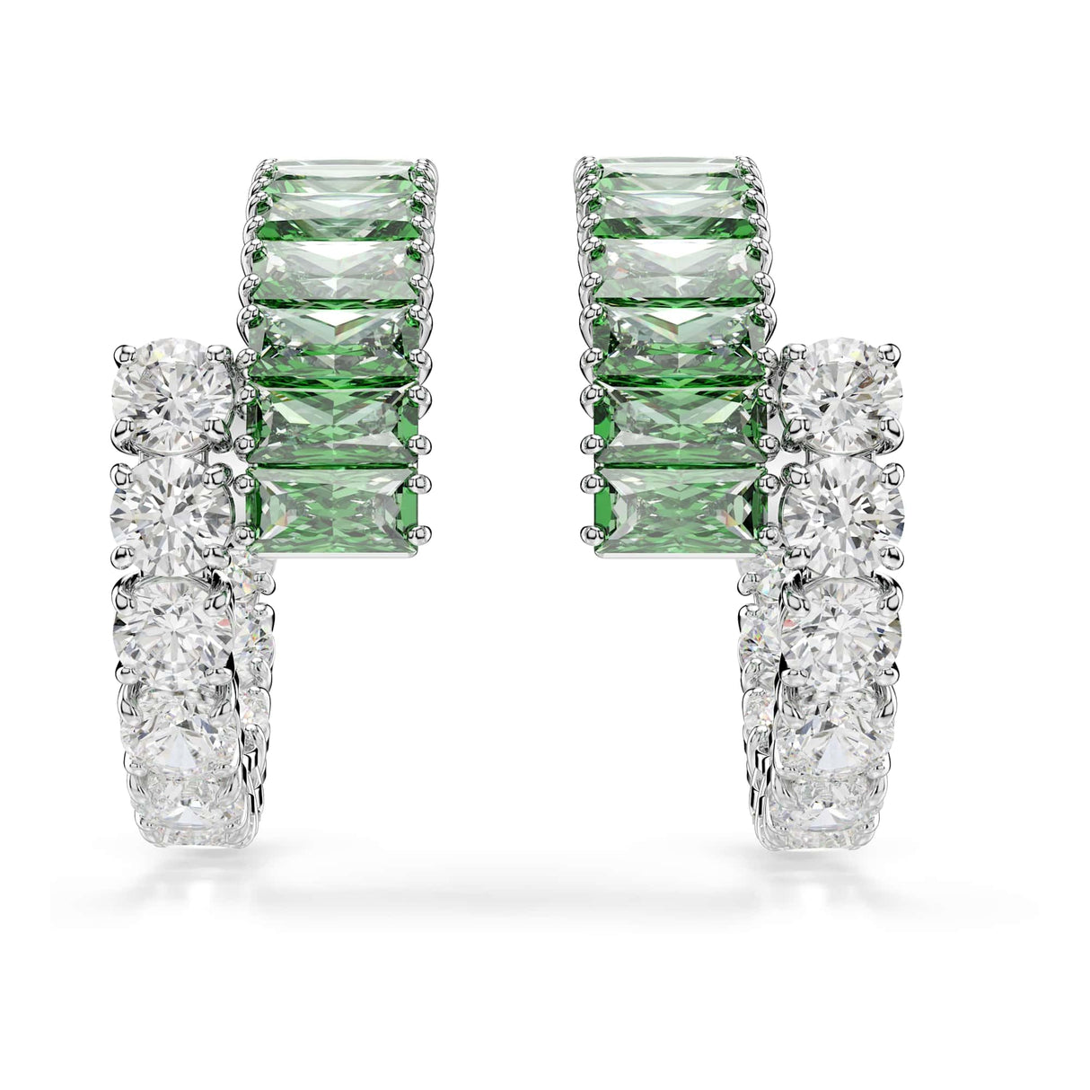 Swarovski Pendientes de aro Matrix, Tallas mixtas, Verdes, Baño de rodio
