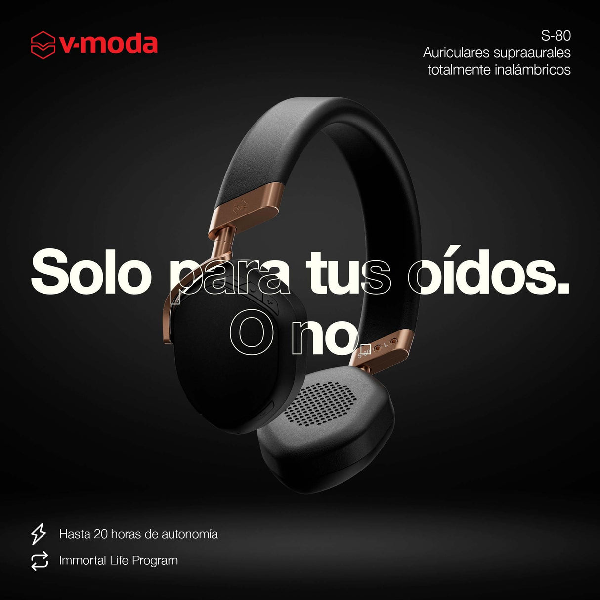 V-MODA S-80 | Auriculares supraaurales Totalmente inalámbricos | Sistema de Altavoces Personal | Diseño Elegante |Sonido Potente, Ajustado para la música electrónica | App de edición móvil | Oro Rosa