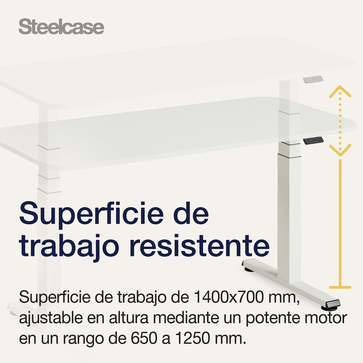 Steelcase Solo Mesa Altura Ajustable Eléctrica para Trabajar de Pie o Sentado, Controlador Programable, Potente motor, Sensor Anticolisión y Red de Gestión de Cables. Acabados en Nieve/Nieve