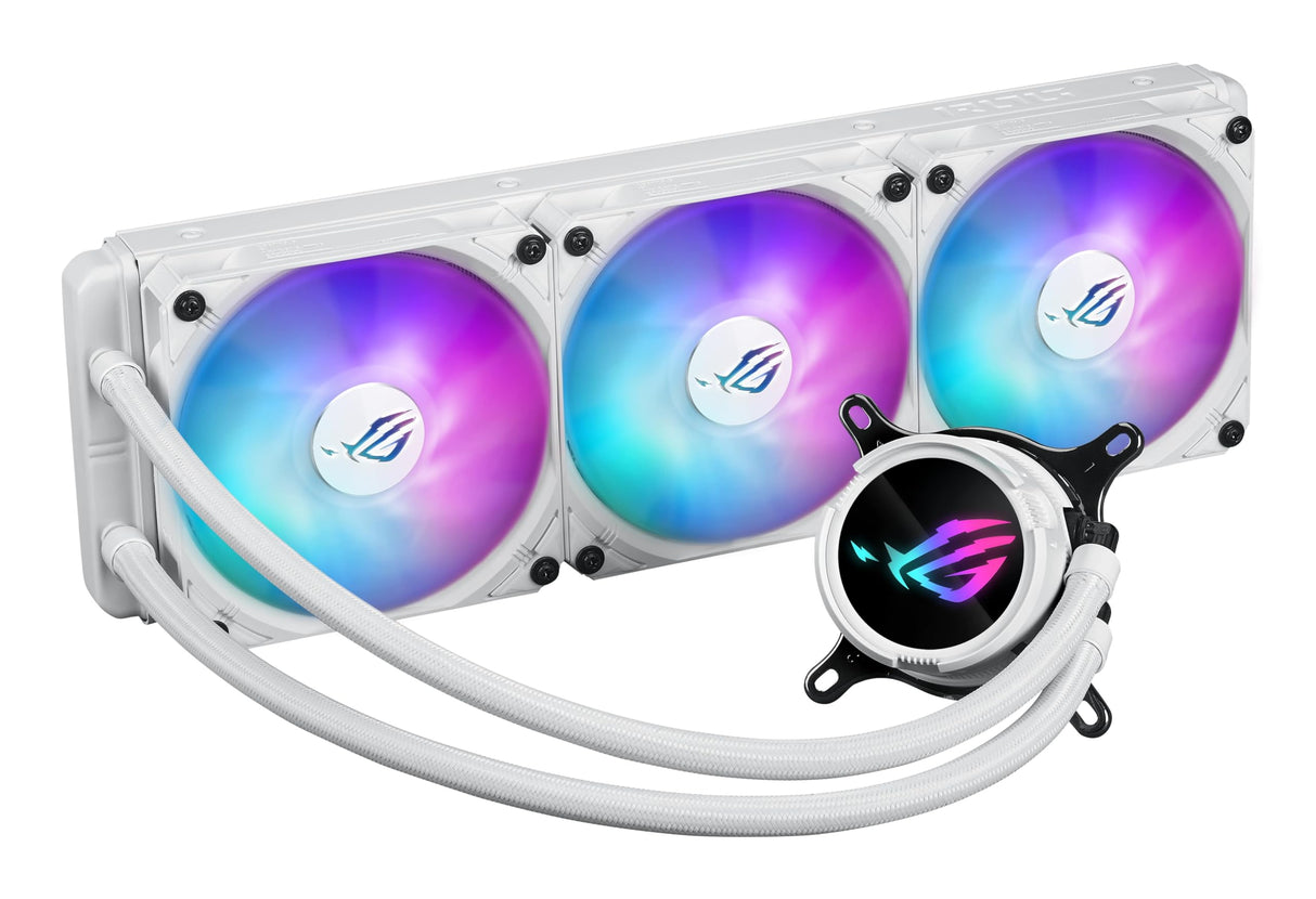ROG Strix LC III 360 ARGB White Edition - Refrigeración líquida AiO Todo en uno con Bloque de Agua Giratorio 360°, Bomba Gen7 v2 de Asetek, Ventiladores ROG ARGB e iluminación Aura Personalizada