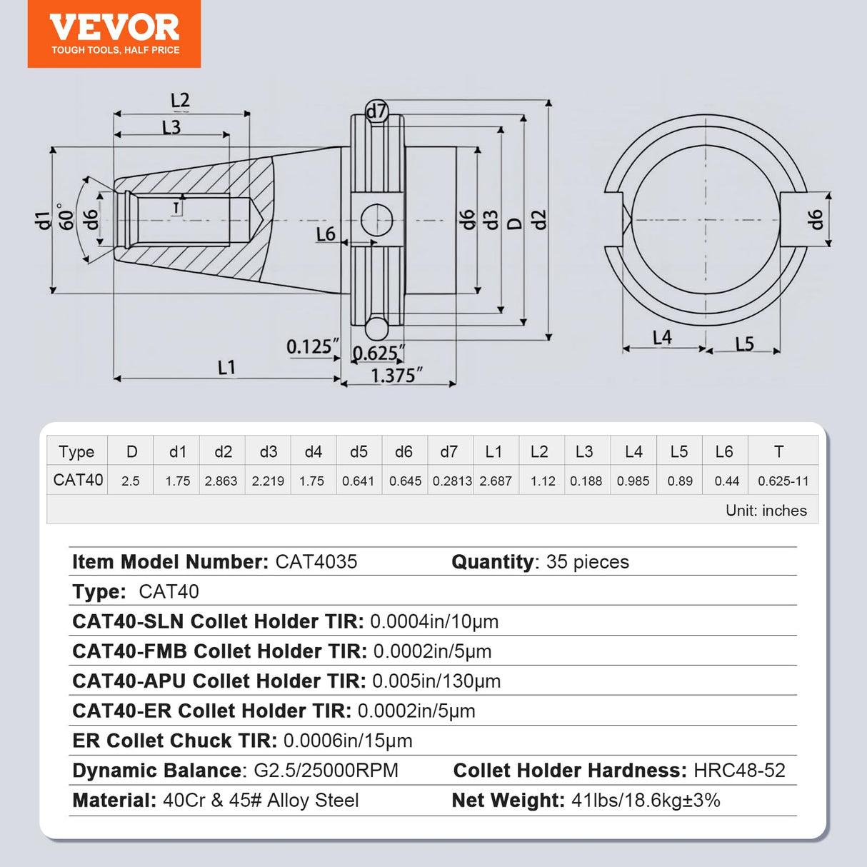 VEVOR Portabrocas CAT40 ER16/32, 35PCS, SLN FMB ER16/32 APU, Portaherramientas de Portabrocas de Acero con Resorte con 10 Pernos de Tracción 3 Llaves para Prensas de Taladro, Máquina Escariadora
