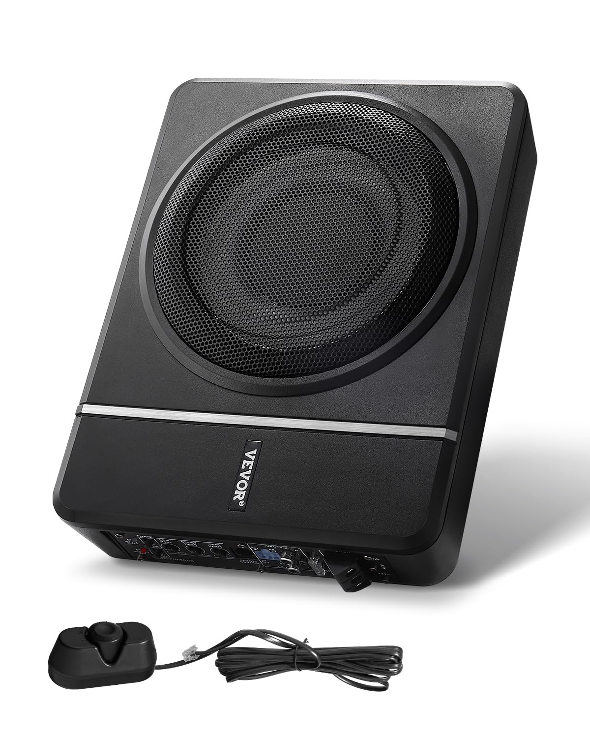 VEVOR Subwoofer para Debajo del Asiento para Automóvil 203 mm 240 W Altavoz Compacto para Coche Amplificador Incorporado Entrada Bajo Controlador de Volumen Control Remoto con Cable