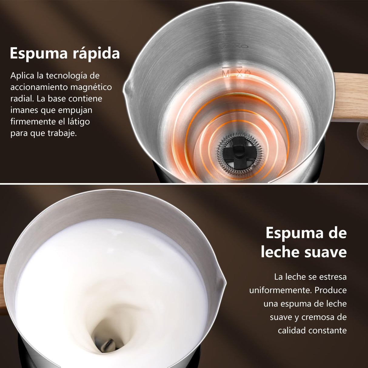 AMZCHEF 8-IN-1 Espumador de Leche Electrico 550 W | 600ml Calentador de Leche para Espumar Leche Caliente y Fría, Leche Caliente, Leche con Chocolate, Comida para Bebé a Base de Leche | Blanco