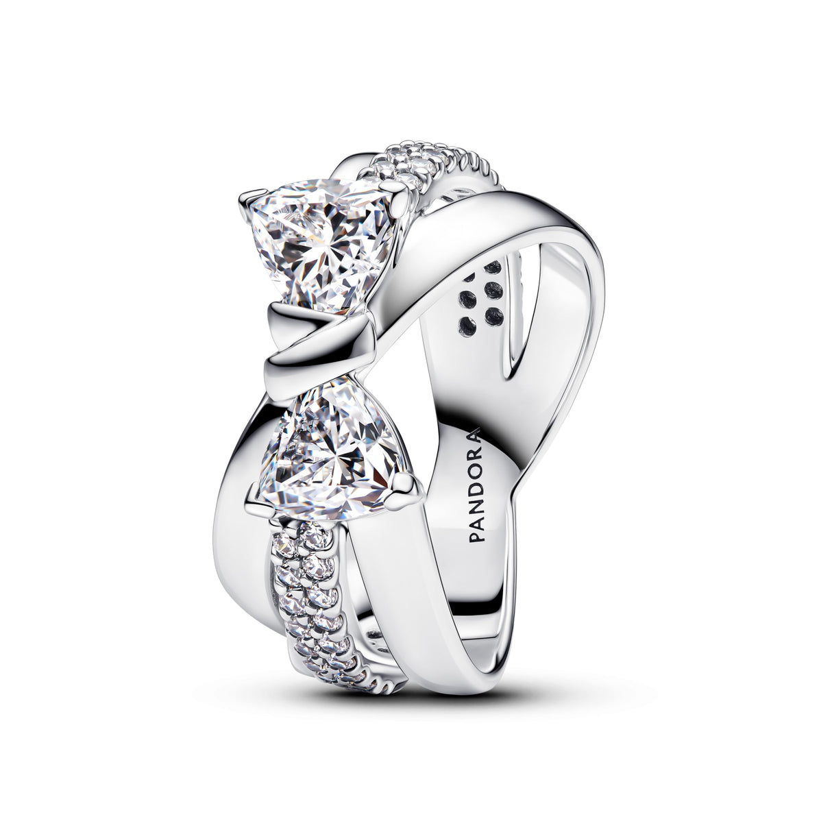 PANDORA Anillo de mujer con lazo brillante cruzado plata 193553C01, 58/18,5, Plata de ley, Zirconia cúbica