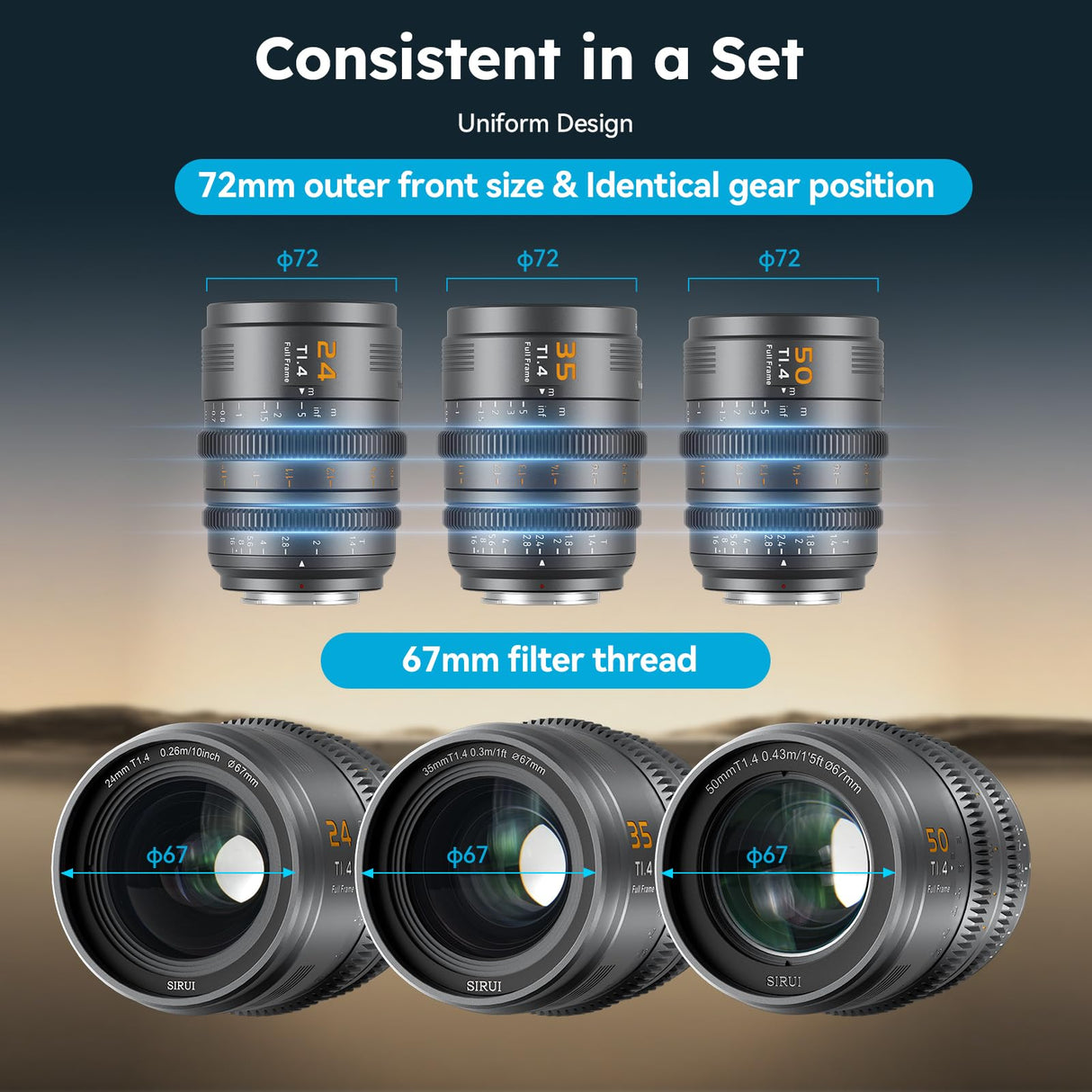 SIRUI VP-1 Vision Prime 1 T1.4 Full Frame Cine Lens, 50mm Lente de Cine de Enfoque Manual con E Montura, Interchangeable RF/Z/L Monturas, 1 Lens para 4 Monturas (Metal Gray, E/RF/Z/L Monturas)