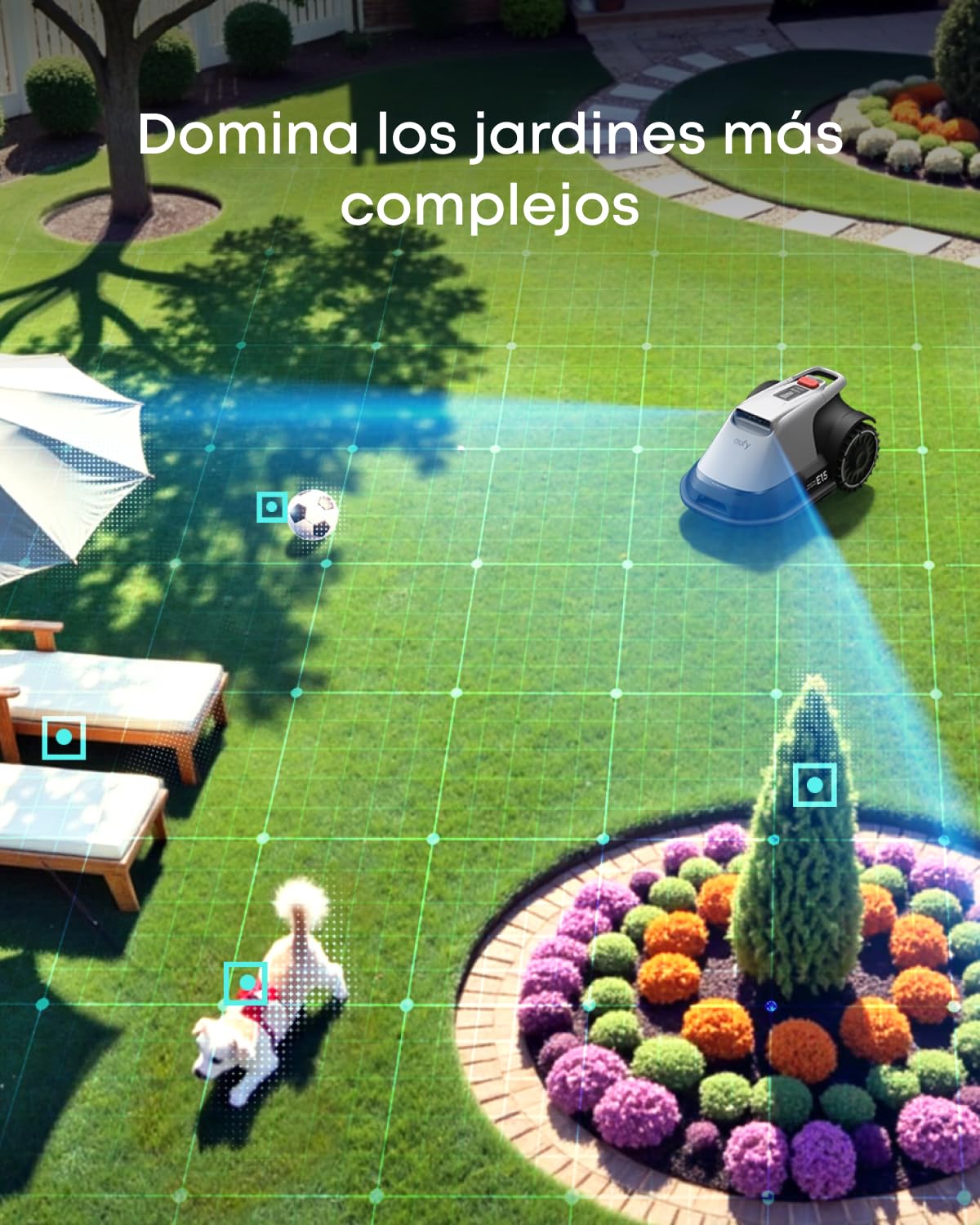 eufy E15 Cortacésped Robótico sin Cable Perimetral,Sin Señal Perdida, Sin RTK,TrueVision, Navegación Inteligente, Jardín hasta 800 m², Corte Preciso Bordes, Evita Obstáculos, Control por App