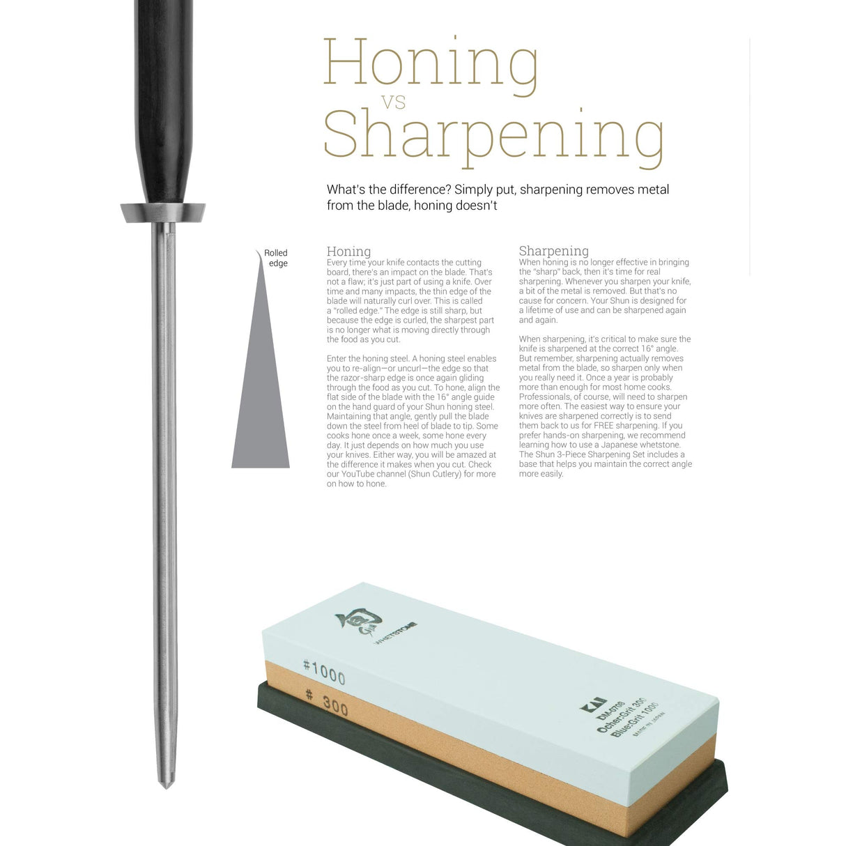 Shun DM0610 Classic - Sistema de afilado de piedra de afilar (3 piezas, madera, 9 pulgadas)