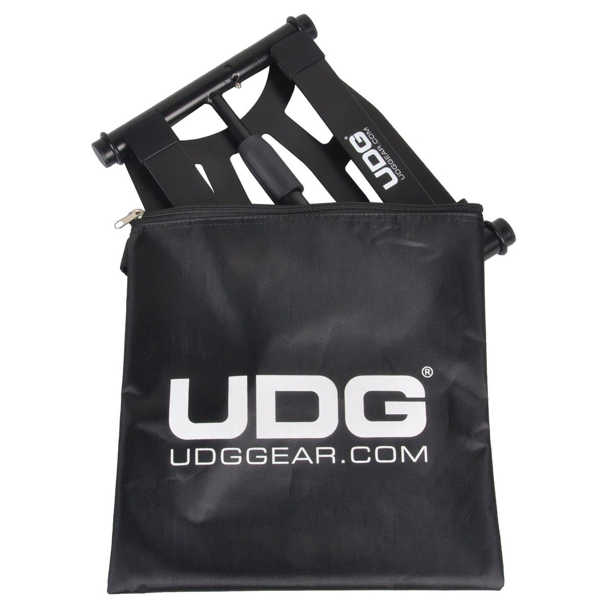 UDG Ultimate-DJ-Gear.COM Soporte para portátil Ajustable en Altura Color Negro - Estante telescópico Ajustable en Altura para portátil Que Gira 360°, Adecuado para DJs móviles y músicos electrónicos