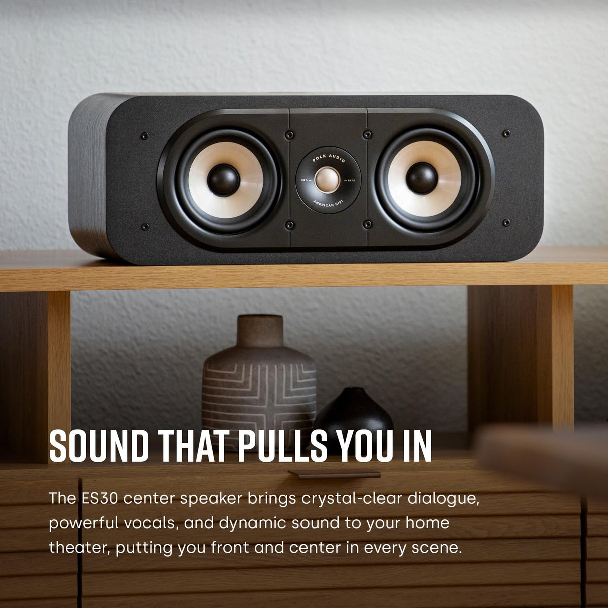 POLK AUDIO Signature Elite ES30 - Altavoz Central para Sistema de Sonido de Cine en casa con Audio de Alta resolución, Color Negro