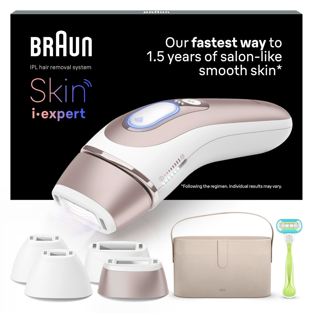 Braun Luz Pulsada Skin i·expert Smart IPL, Eliminación Del Vello En Casa, App Gratuita, Funda, Maquinilla Venus, 4 Cabezales, PL7387